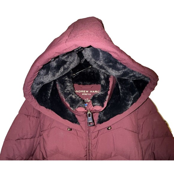 Andrew Marc Womens Large Ox Blood Red Hooded Jacket Quilted Puffer Winter L Lrg - Picture 11 of 13